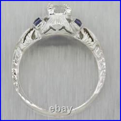 1930s Antique Art Deco 14k White Gold 0.60ctw Sapphire & Diamond Engagement Ring