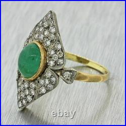 1930s Antique Art Deco 18k Solid Yellow Gold Platinum Emerald Diamond Ring