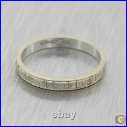 1930s Antique Art Deco 18k White Gold 2mm Etched Wedding Band Ring M8