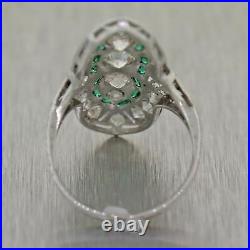 1930s Antique Art Deco Platinum 1.50ctw Diamond Emerald Cocktail Ring