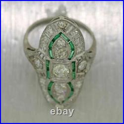 1930s Antique Art Deco Platinum 1.50ctw Diamond Emerald Cocktail Ring