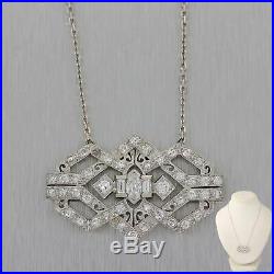1930s Antique Art Deco Platinum 14k White Gold Diamond Pendant Chain Necklace