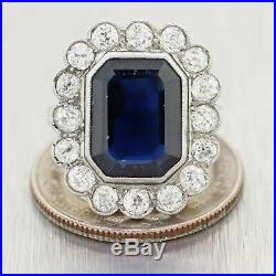 1930s Antique Art Deco Platinum & 18k Yellow Gold 6.5ctw Sapphire & Diamond Ring