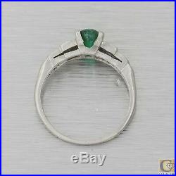 1930s Antique Art Deco Platinum. 60ctw Green Emerald Diamond Engagement Ring A8