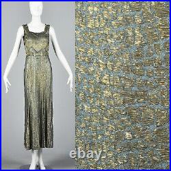 1930s Gold Lamé Evening Gown Formal Dress Hollywood Glamour Bias Cut Art Deco