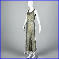 1930s Gold Lamé Evening Gown Formal Dress Hollywood Glamour Bias Cut Art Deco