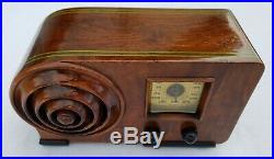 1938 EMERSON Ingraham ART DECO Vintage AX-212 BULLSEYE Wood Antique Tube Radio