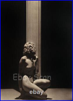 1939 Vintage FEMALE NUDE Woman Greek Column Art Deco JOHN EVERARD Photo Gravure