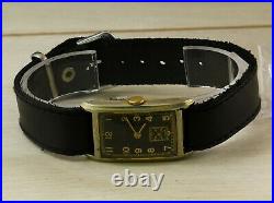 1940's Vintage art deco RECORD Swiss made wristwatch tank case black dial