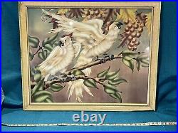 1940s Alfred + Cecilia Terone Hand-Tinted Airbrush Print Cockatoos & Grapes