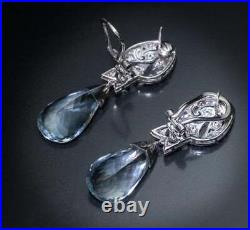 1950s Art Deco Vintage Style Pear Cut 17.29CT Aquamarine & White CZ Earrings