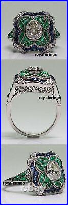 2.00 ct Cushion Cut White Diamond & Vintage Art Deco Engagement Ring 925 Silver