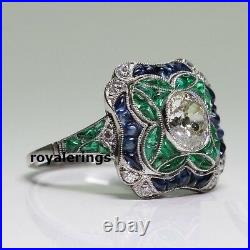 2.00 ct Cushion Cut White Diamond & Vintage Art Deco Engagement Ring 925 Silver