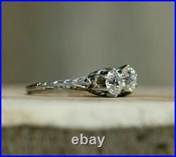 2.07 Ct Diamond Vintage Art Deco Engagement Toi Et Moi Ring 14K White Gold Over
