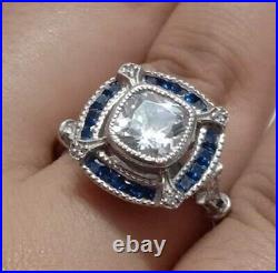 2.15Ct Cushion Cut Lab Created Diamond Vintage Style Art Deco Engagement Ring