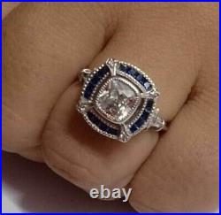 2.15Ct Cushion Cut Lab Created Diamond Vintage Style Art Deco Engagement Ring