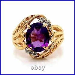 2.1CT Oval Cut Lab Created Amethyst Vintage Art Deco Ring 14K Yellow Gold Plated