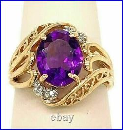 2.1CT Oval Cut Lab Created Amethyst Vintage Art Deco Ring 14K Yellow Gold Plated