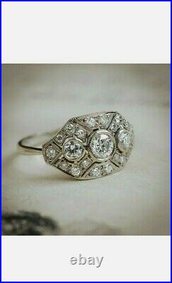 2.1Ct Antique Art Deco Round Diamond Vintage Engagement Ring 14k White Gold Over