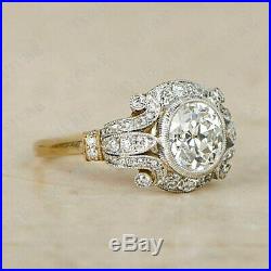 2.20 Ct Round Sim Diamond Vintage Antique Art Deco Engagement Ring 14K Gold Over