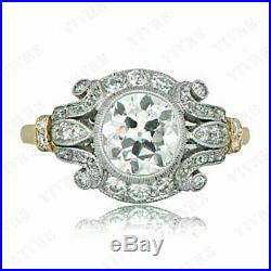 2.20 Ct Round Sim Diamond Vintage Antique Art Deco Engagement Ring 14K Gold Over