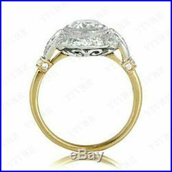 2.20 Ct Round Sim Diamond Vintage Antique Art Deco Engagement Ring 14K Gold Over