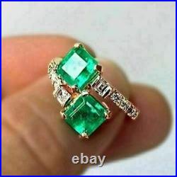 2.20Ct Vintage Art Deco Green Emerald Diamond Engagement Ring 14K Yellow Gold Fn