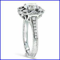 2.20TCW Vintage Art Deco Round Cut 14k White Gold Engagement Ring VVS Moissanite