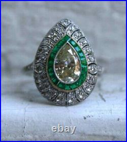 2.22 Carat Pear Cut Lab-Created Diamond Fancy Olden 1920's Vintage Art Deco Ring