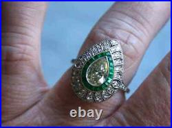 2.22 Carat Pear Cut Lab-Created Diamond Fancy Olden 1920's Vintage Art Deco Ring