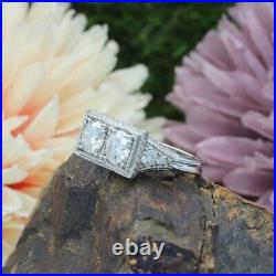 2.45 Ct DVVS1 Moissanite Art Deco Vintage Style Engagement Ring 14K Gold Plated