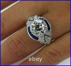 2.45 Ct Round White Diamond Vintage Art Deco Engagement 14K White Gold FN Ring