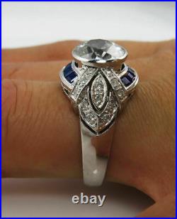 2.45 Ct Round White Diamond Vintage Art Deco Engagement 14K White Gold FN Ring