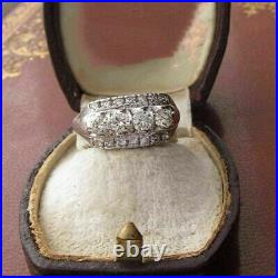 2.50 Ct Round Cut Real Moissanite Vintage Art Deco Ring 14K White Gold Finish