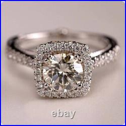 2.50Ct Round Moissanite Vintage Art Deco Engagement Ring 14K White Gold Plated