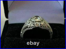 2.5Ct Real Moissanite Vintage Art Deco Engagement Ring 14k White Gold Plated