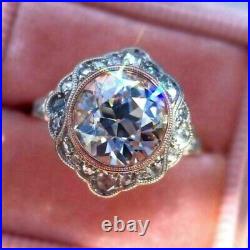 2.60 Ct Vintage Art Deco Moissanite Engagement Ring In 14K White Gold Plated