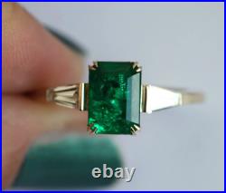 2.80 Ct Vintage Art Deco Green Emerald & Diamond Engagement 14k Gold Finish Ring