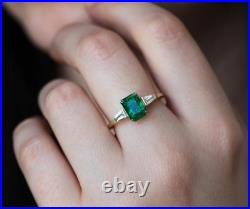 2.80 Ct Vintage Art Deco Green Emerald & Diamond Engagement 14k Gold Finish Ring
