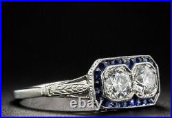 2.85 Ct Round Two Lab Created Diamond Art Deco Engagement White Gold Filled Ring
