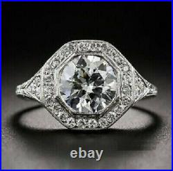 2.85 Ct Simulated Diamond Vintage Art Deco Antique Ring 14K White Gold Finish