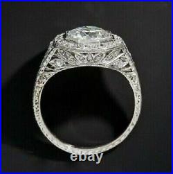 2.85 Ct Simulated Diamond Vintage Art Deco Antique Ring 14K White Gold Finish