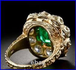 2.90 Ct Green Emerald Vintage Art Deco Engagement Ring In 14K Yellow Gold Finish