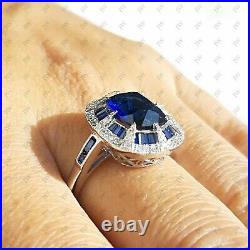 2 Ct Antique Cushion Cut Blue Sapphire Art Deco Engagement Ring In 925 Silver