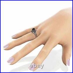 2 Ct Black Round Cut Moissanite Vintage Art Deco Engagement Ring in 925 Silver