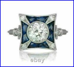 2 Ct Diamond Vintage Antique Retro Wedding Art Deco Ring 14k White Gold Finish