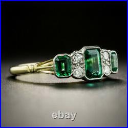 2 Ct Green Emerald Perfect Vintage Art Deco Engagement Ring 14K Yellow Gold Over