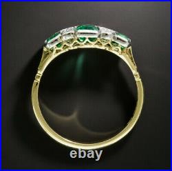 2 Ct Green Emerald Perfect Vintage Art Deco Engagement Ring 14K Yellow Gold Over