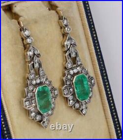 2 Ct Lab Created Emerald Vintage Art Deco Style Earrings 14k White Gold Plated