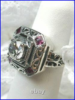 2 Ct Round Cut Diamond Vintage Art Deco Engagement Ring 14K White Gold Over